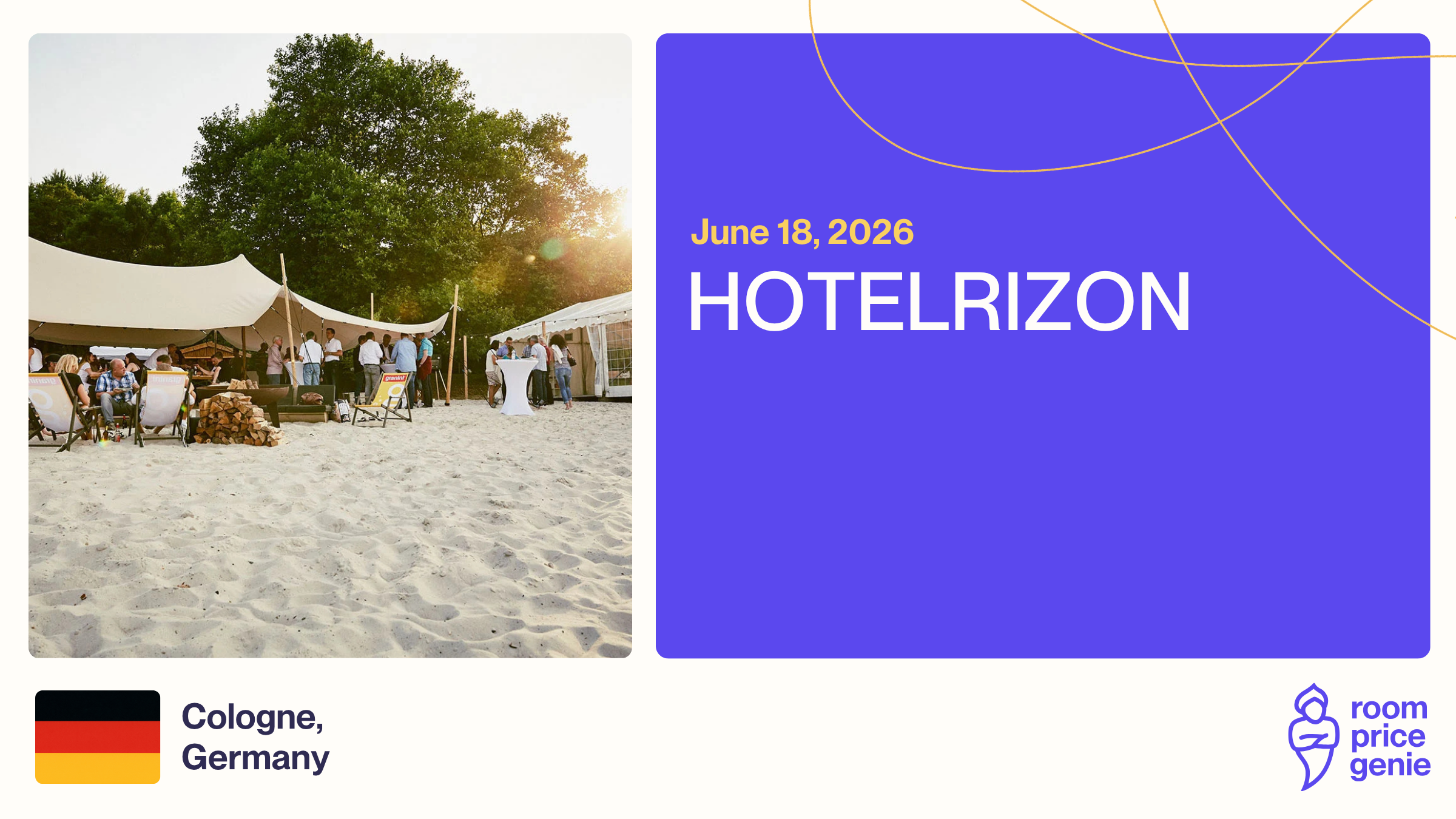 HOTELRIZON is a leading hospitality networking event hosted by ibelsa and DIRS21, bringing together hoteliers, technology partners, and industry experts to discuss innovation, digitalization, and the future of the hotel industry. RoomPriceGenie is excited to be part of the event, connect with hospitality professionals, and share insights on smarter, automated revenue management for hotels.

The event takes place on June 18, 2026, at Blackfoot Beach in Cologne, Germany, offering a unique beachside atmosphere with inspiring talks, practical deep-dive sessions, live best-practice examples, and valuable networking opportunities. 



